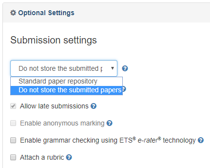 Turnitin submission settings