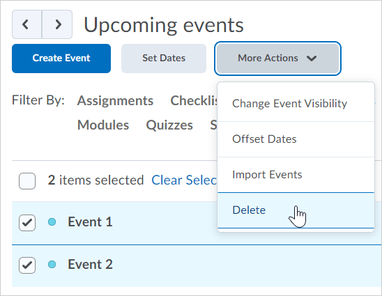 The Delete option appears in the More Actions drop-down menu.