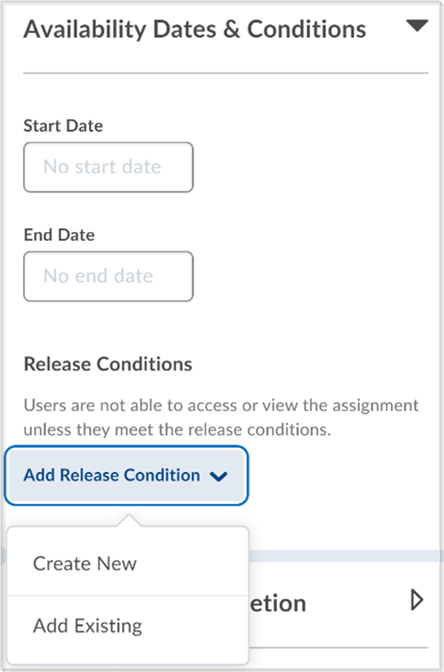 The create and edit Dropbox page with the Release Conditions functionality