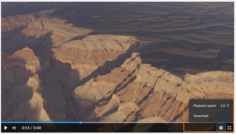 The new video player in Content showing the playback speed option.